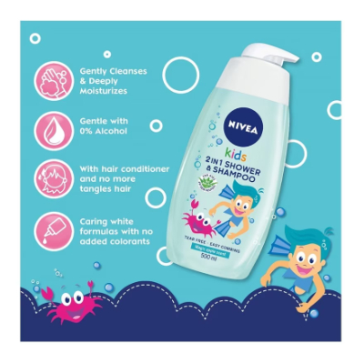NIVEA KIDS 2 IN 1 SHOWER & SHAMPOO MAGIC APPLE SCENT, 500ML