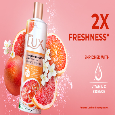 LUX REVITALIZING BODY WASH, GRAPEFRUIT, WITH VITAMIN C ESSENCE & 2X FRESHNESS, 250ML
