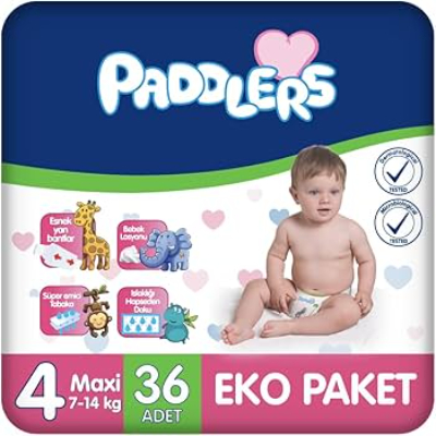 Paddlers Maxi Baby Diapers, Size 4, 8-19kg, 36 Pieces