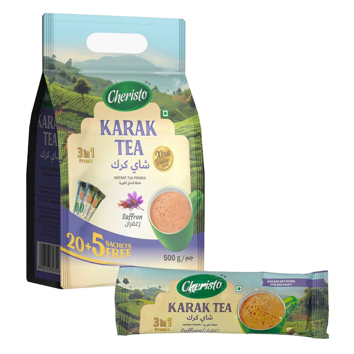 Cheristo Karak Tea 3 in 1 Saffron Mix 20 Tea Bags + 5 Free