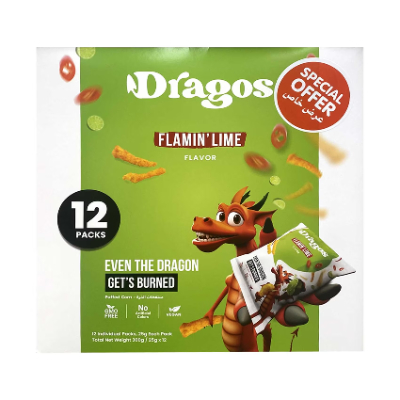 DRAGOS FLAMIN' LIME FLAVOR PUFFED CORN BOX, 12X25G