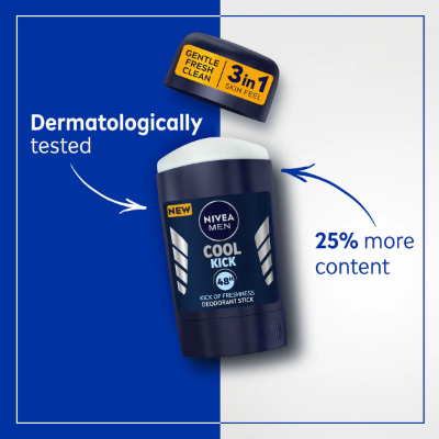 NIVEA MEN COOL KICK FRESH SCENT DEODORANT STICK FOR MEN, 50ML