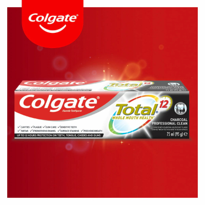 Colgate Anti-bacterial Toothpaste Total 12-hour Protection Charcoal 75ML