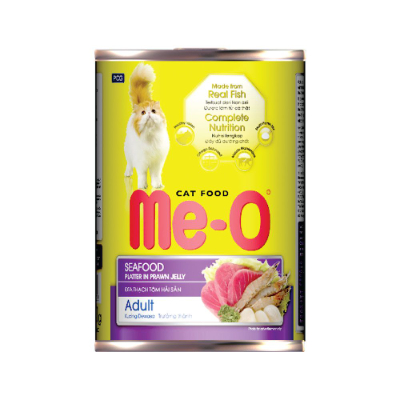 ME-O ADULT SEAFOOD PLATTER IN PRAWN JELLY CAT FOOD, 400G