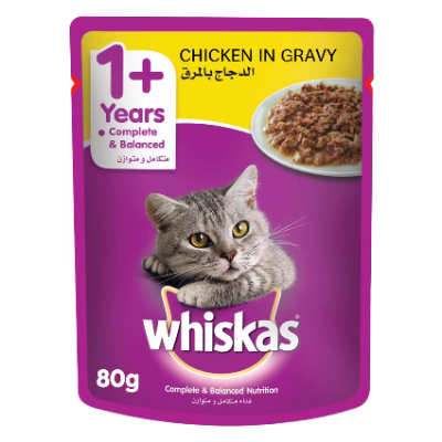 WHISKAS CHICKEN IN GRAVY WET CAT FOOD, 80G